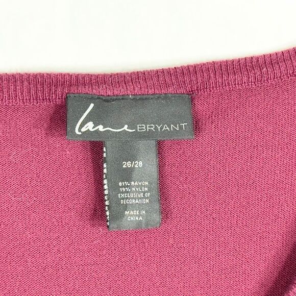 Lane Bryant Plus Size 26 28‎ Top Knit Burgundy Black Lace Sweater V Neck 639 - Picture 8 of 10